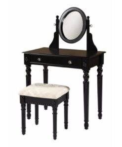 Wooden Vanity Set with Adjustable Mirror and Drawer, Black and Beige