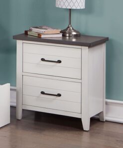 White Color Nightstand Bedroom 1pc Nightstand Solid wood Black Appliance Pull 2-Drawers bedside Table Gray Top, Two Tone Finish