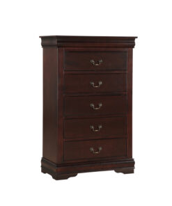 1pc Cherry Finish Five Drawers Louis Philip Chest Solid Wood Contemporary Sleek Ample Storage