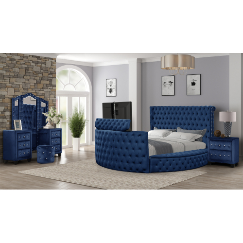 Maya Crystal Tufted King 4 Pc Vanity Bedroom Set Made with Wood in Blue