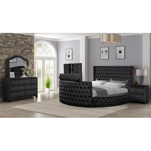 Maya Modern Style Crystal Tufted King 4PC Bed room set Made with wood in Black - Image 2