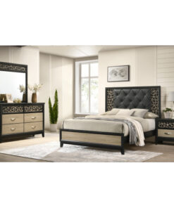 Selena Modern & Contemporary King 4PC Bedroom set Made with Wood in Black and Natural