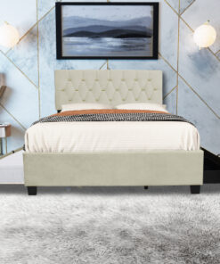 BEIGE QUEEN SIZE TRUNDLE PULL OUT DRAWERS STORAGE UPHOLSTERED BED MODERN DESIGN NO BOX SPRING REQUIRED