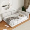 Upholstered Queen Size platform bed with USB Ports, Beige(Expected Arrival Time: 7.8)