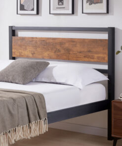 Wood Headboard Full Size Bed, Full Headboard Only with Rustic Solid Wood Board Easy Assembly Full Headboard with Metal Slats Sturdy, Headboards for Adjustable Bed, 39'' Tall, Rustic Brown