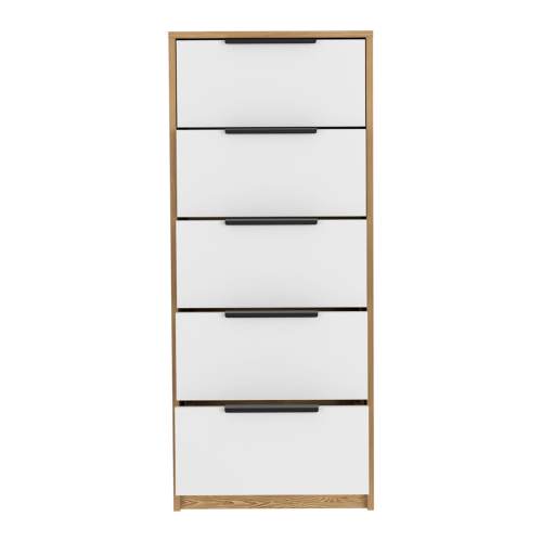 Dresser 42"H, 5 Drawer, Vertical Dresser, White / Light Oak - Image 5