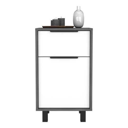 Nightstand 27" H, One Drawer, Storage with Door, Four Legs, Smokey Oak / White - Image 5