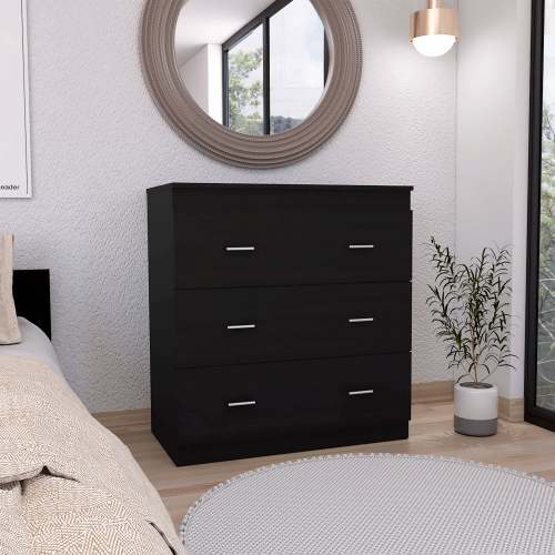 Dresser 33"H, Three Drawer, Superior Top, Metal Handles, Black - Image 2