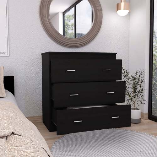 Dresser 33"H, Three Drawer, Superior Top, Metal Handles, Black - Image 4