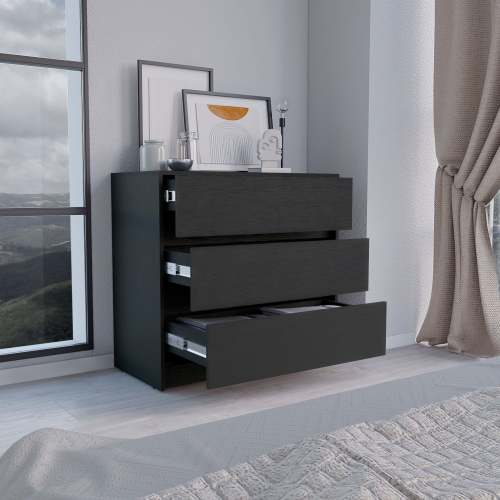 Dresser 31"H, 3 Drawers, Chest of Drawers, Black - Image 4
