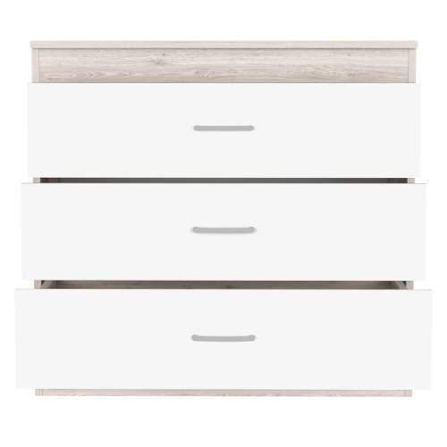 Dresser 29"H, Three Drawers, Metal Hardware, Superior Top, Light Gray / White - Image 8