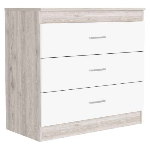 Dresser 29"H, Three Drawers, Metal Hardware, Superior Top, Light Gray / White - Image 6