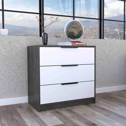 Dresser 27"H, 3 Drawers Dresser, Superior Top, Smokey Oak / White