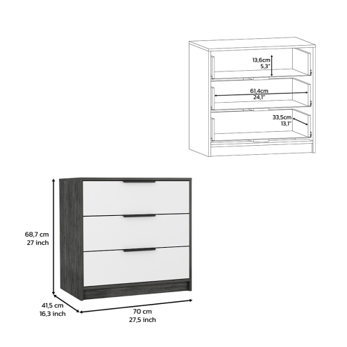 Dresser 27"H, 3 Drawers Dresser, Superior Top, Smokey Oak / White - Image 3