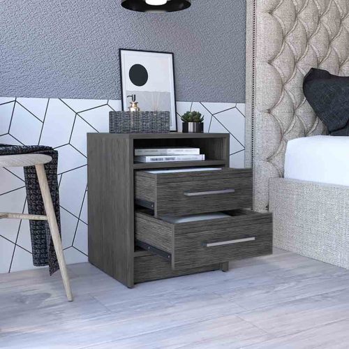 Nightstand 20"H, Two Drawers, Superior Top, Metal Handles, Smokey Oak - Image 4
