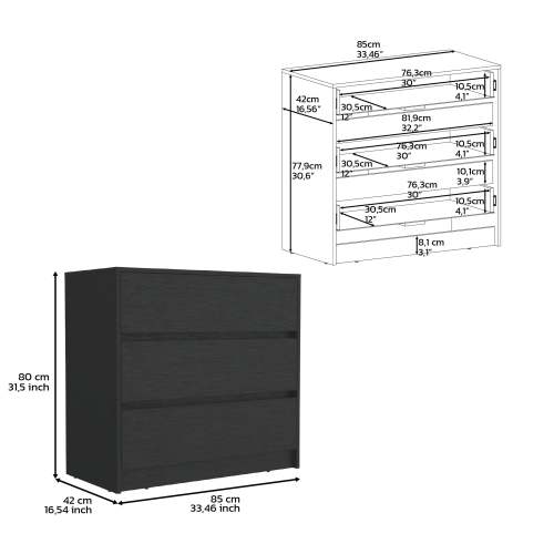 Dresser 31"H, 3 Drawers, Chest of Drawers, Black - Image 14