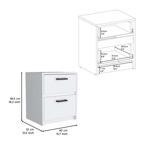 Nightstand 18"H , 2 Drawers with Metal Handles, White - Image 14