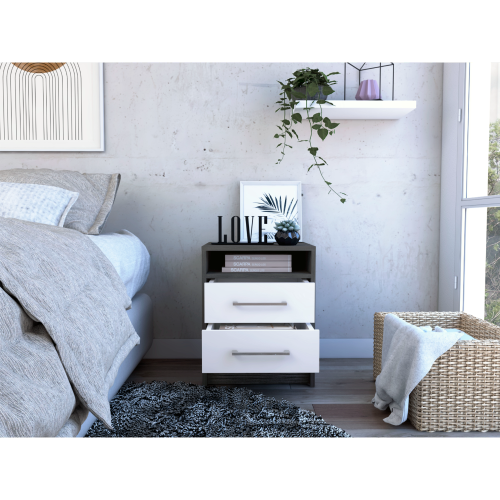 Nightstand 20"H, Two Drawers, Superior Top, Metal Handles, Smokey Oak / White - Image 3