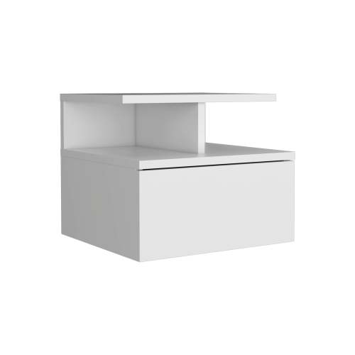 Floating Nightstand 12"H, Wall Mounted with Single Drawer and 2-Tier Shelf, White - Image 7