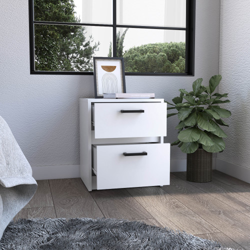 Nightstand 18"H , 2 Drawers with Metal Handles, White - Image 3