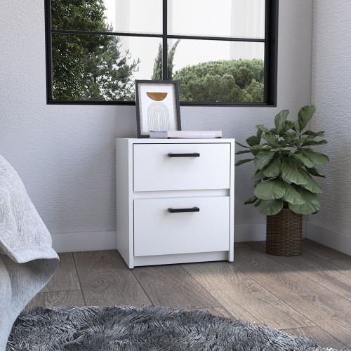 Nightstand 18"H , 2 Drawers with Metal Handles, White - Image 2