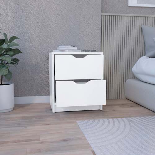 Double Drawer Nightstand 19"H, Bedside Table, White - Image 4