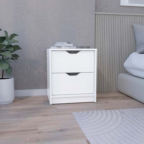Double Drawer Nightstand 19"H, Bedside Table, White - Image 2