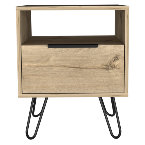 Nightstand 22"H, One Open Shelf, Single Door Cabient, Hairpin Legs, Light Oak - Image 6