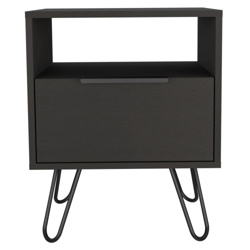 Nightstand 22"H, One Open Shelf, Single Door Cabient, Hairpin Legs, Black - Image 6