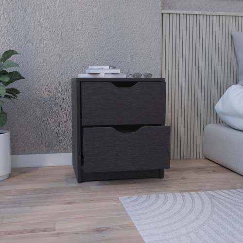 Double Drawer Nightstand 19"H, Bedside Table, Black - Image 3