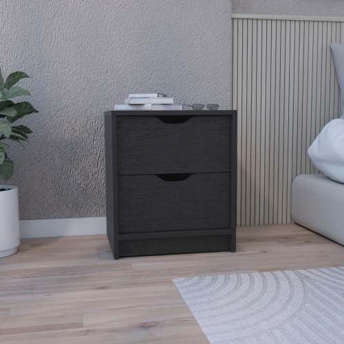 Double Drawer Nightstand 19"H, Bedside Table, Black - Image 2