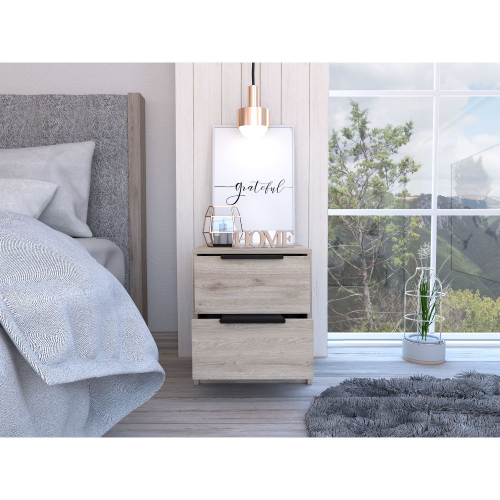 Modern Nightstand 19" H, Two Drawers, Light Gray - Image 3