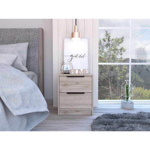 Modern Nightstand 19" H, Two Drawers, Light Gray - Image 2