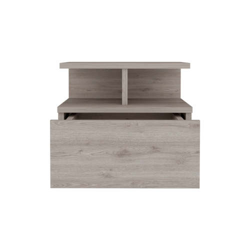 Floating Nightstand 12"H, Wall Mounted with Single Drawer and 2-Tier Shelf, Light Gray - Image 7