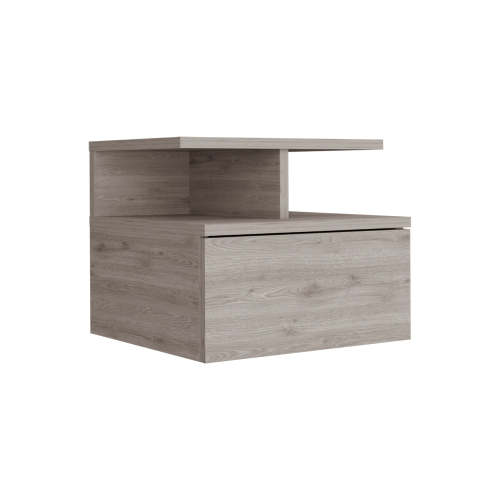 Floating Nightstand 12"H, Wall Mounted with Single Drawer and 2-Tier Shelf, Light Gray - Image 5
