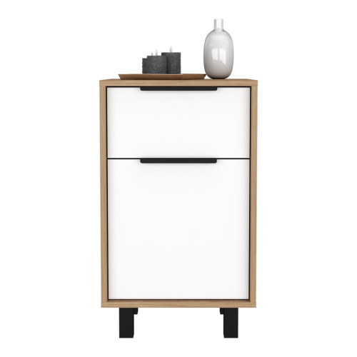 Nightstand 27" H, One Drawer, Storage with Door, Four Legs, White/Pine - Image 5