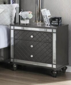 1Pc Glam Contemporary Style 3-Drawer Nightstand End Table with Mirror Plating Tapered Legs Gray Finish Bedroom Solid Wood Wooden Furniture
