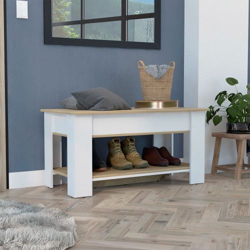 Saturn Storage Table, Four Legs, Lower Shelf, Light Oak / White