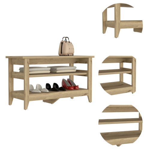 Mason Storage Bench, Two Open Shelves, Light Oak - Image 8