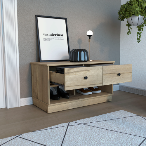 Uranus Storage Bench, Two Drawers, Two Open Shelves, Light Oak - Image 3