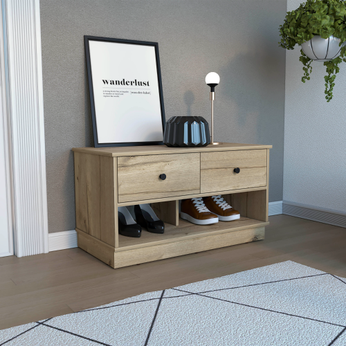 Uranus Storage Bench, Two Drawers, Two Open Shelves, Light Oak - Image 2