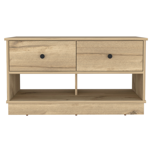 Uranus Storage Bench, Two Drawers, Two Open Shelves, Light Oak - Image 6