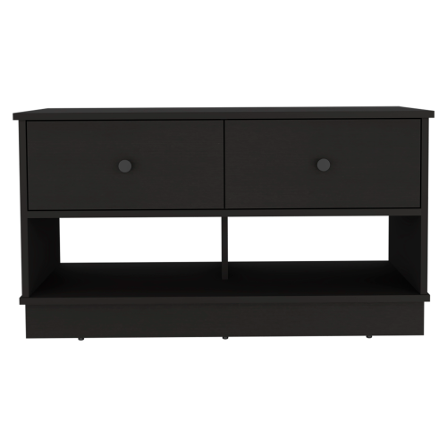 Uranus Storage Bench, Two Drawers, Two Open Shelves, Black - Image 6