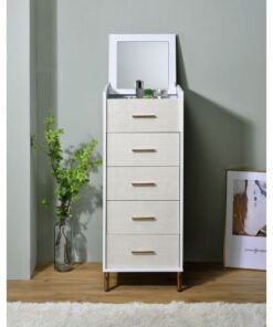 White, Champagne and Gold 4-drawer Jewelry Armoire with Lift-top