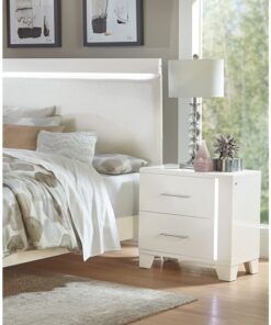 White High Gloss Finish Modern Bedroom 1pc Nightstand with LED Light Wooden Furniture Luxury Bedside Table