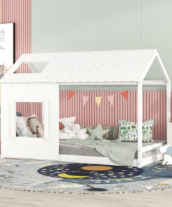 Twin Size House Bed with Roof and Window - White (Old SKU: WF296897AAK)