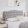 Upholstered Twin Headboard, Button Diamond Tufted Headboard with Adjustable Height and Solid Wood Leg, Linen Fabric Padded Headboard for Twin Size Bed, Mordern Head Board, Grey