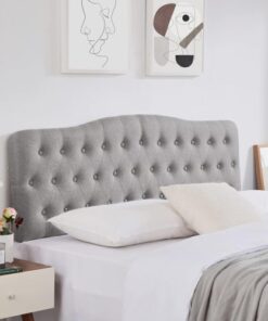 Upholstered Twin Headboard, Button Diamond Tufted Headboard with Adjustable Height and Solid Wood Leg, Linen Fabric Padded Headboard for Twin Size Bed, Mordern Head Board, Grey
