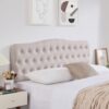 Upholstered Queen Headboard, Button Diamond Tufted Headboard with Adjustable Height and Solid Wood Leg, Linen Fabric Padded Headboard for Queen Size Bed, Mordern Head Board, Beige