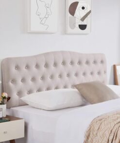 Upholstered Queen Headboard, Button Diamond Tufted Headboard with Adjustable Height and Solid Wood Leg, Linen Fabric Padded Headboard for Queen Size Bed, Mordern Head Board, Beige